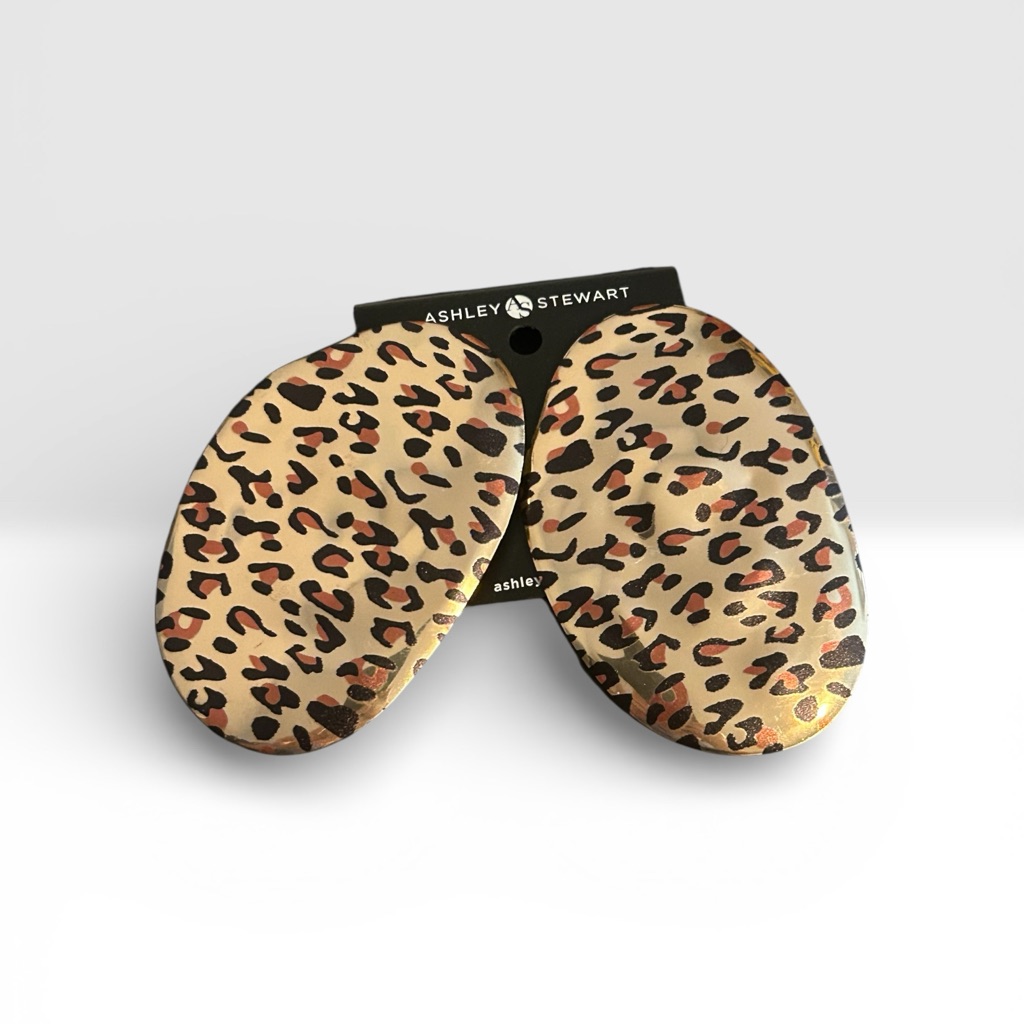 Ashley Stewart Nwt Gold Tone Oval Leopard Print Statement Post Earrings 8$